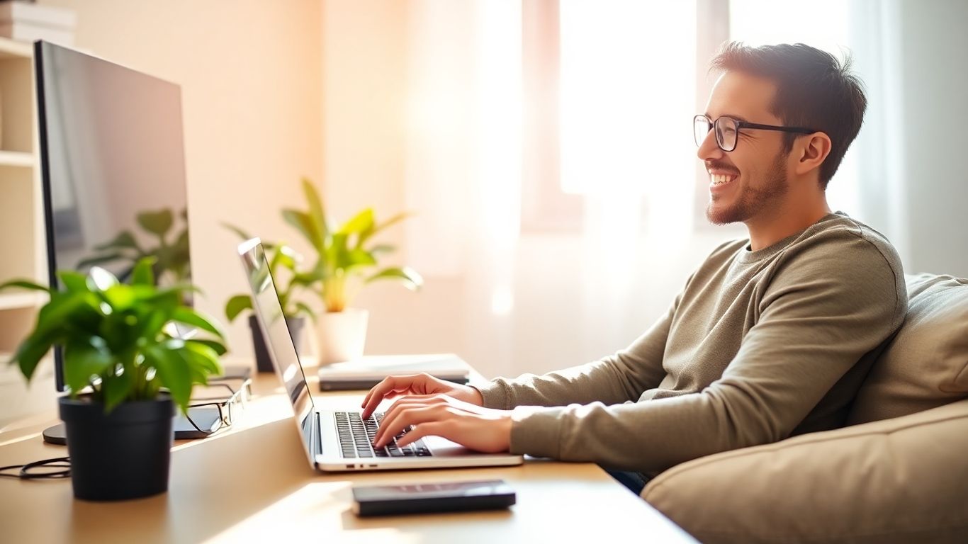 Person working from home, customer service role.