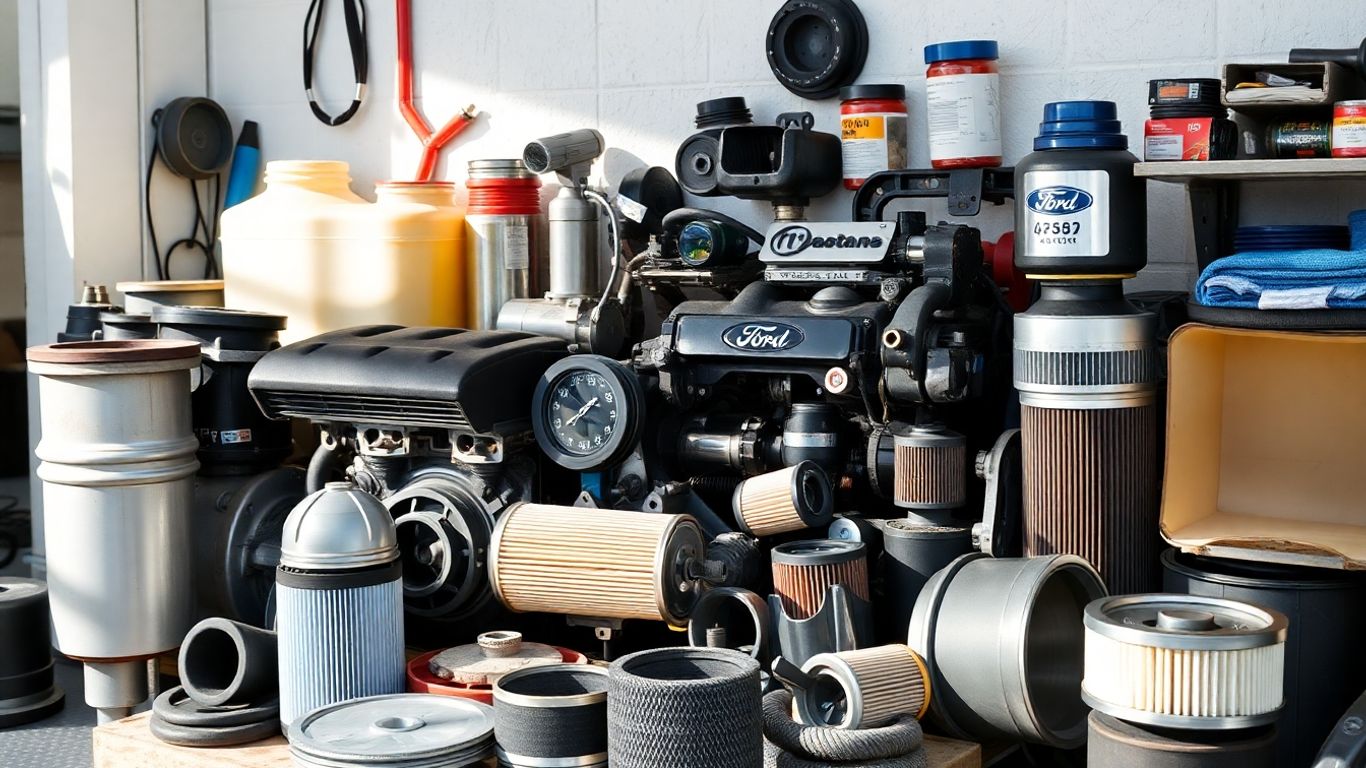 Ford car parts in a Brisbane workshop.