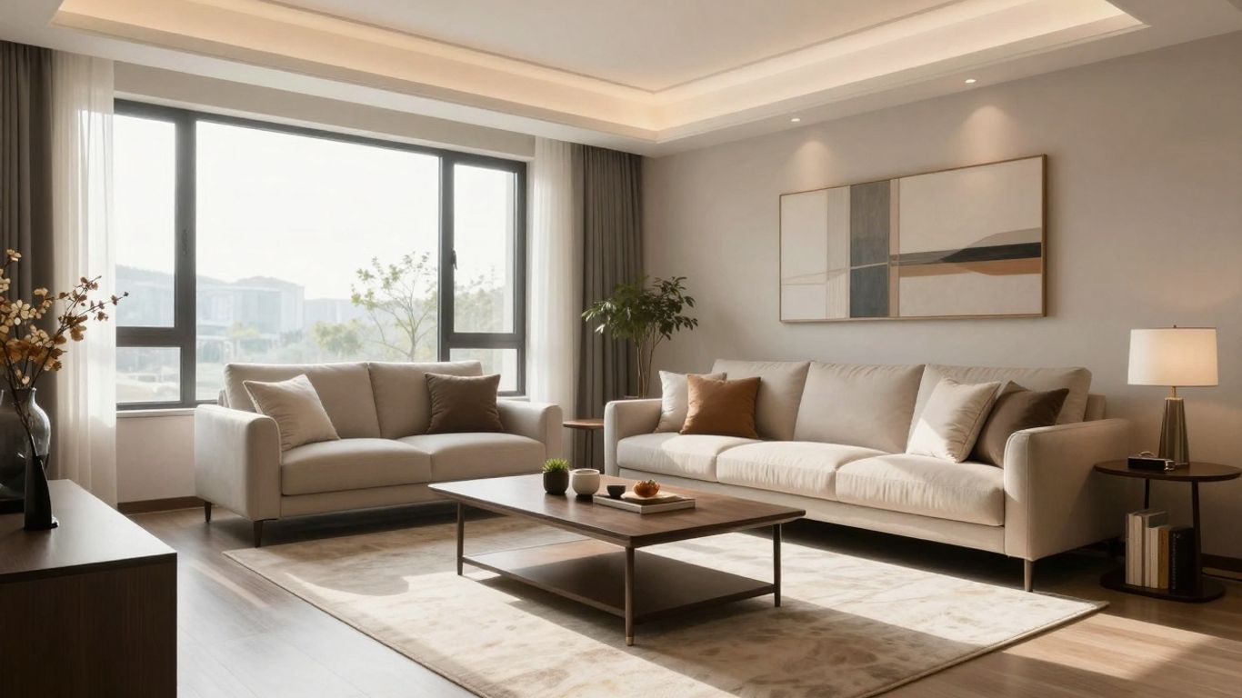 Modern Airbnb interior design with natural light.