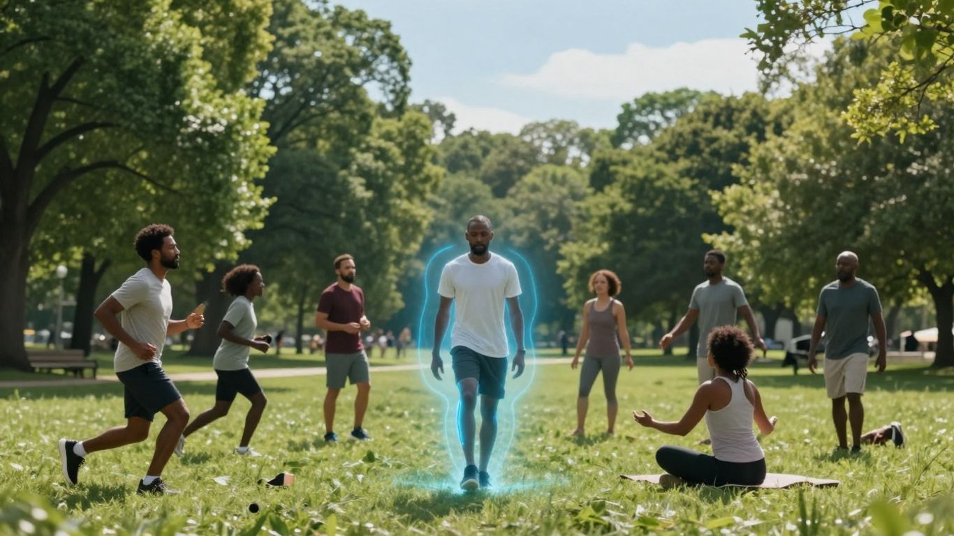Person receiving PEMF therapy in a park setting.