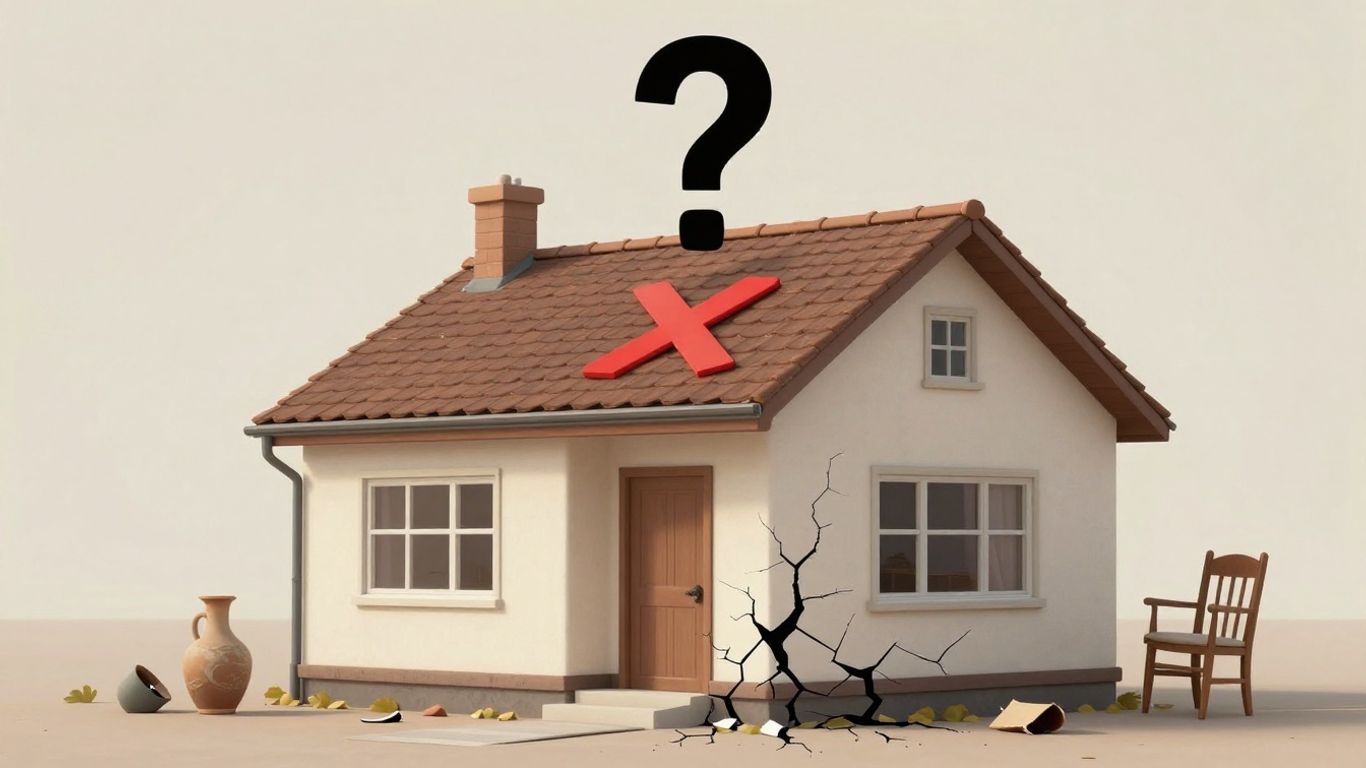 Casa con signos de daños y cobertura de seguro.