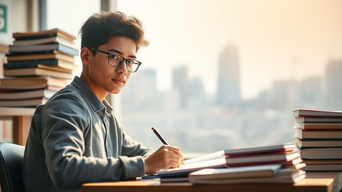 Student writing for TOEFL exam