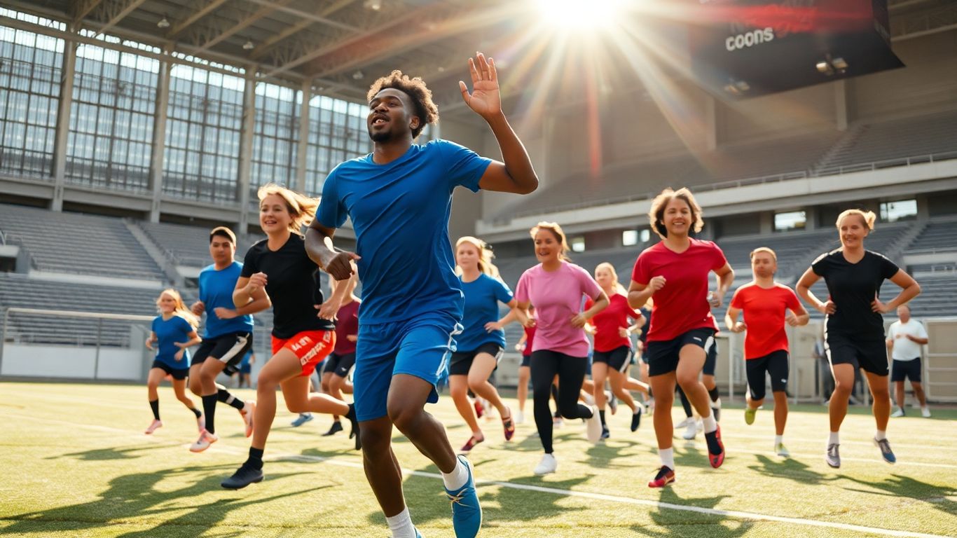 Sportler trainieren energisch im Freien bei Sonnenschein.