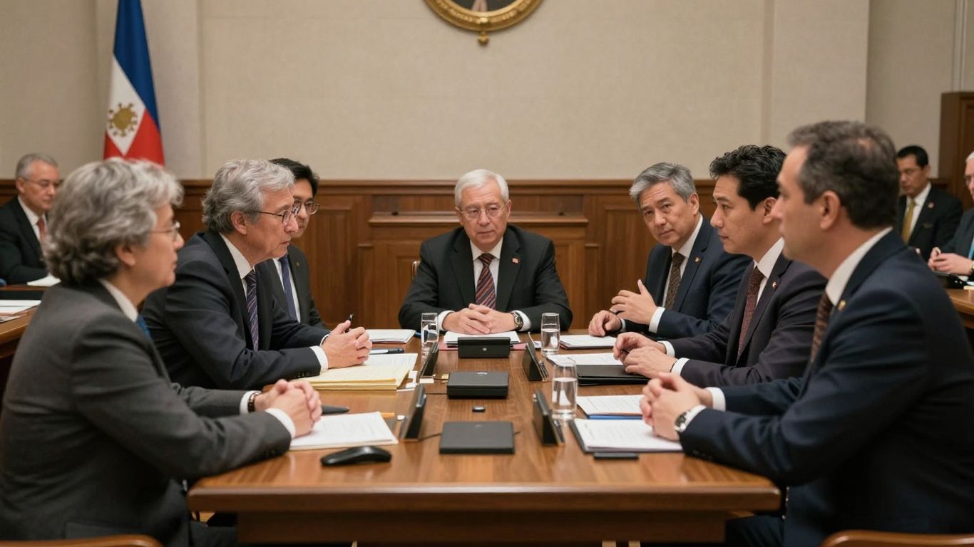 Oamenii discută în sala parlamentului.