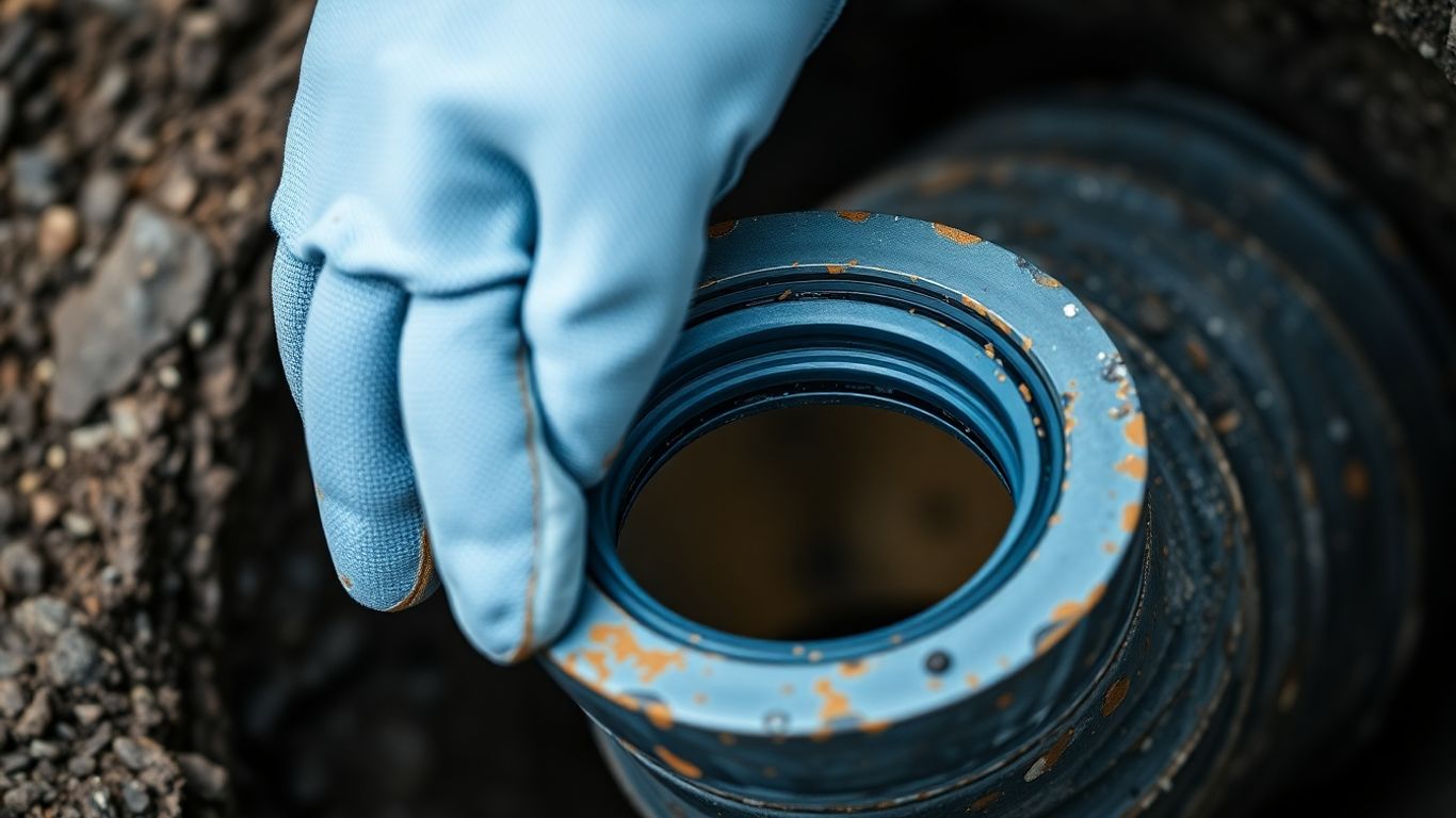 Close-up of well seal installation with gloved hand.