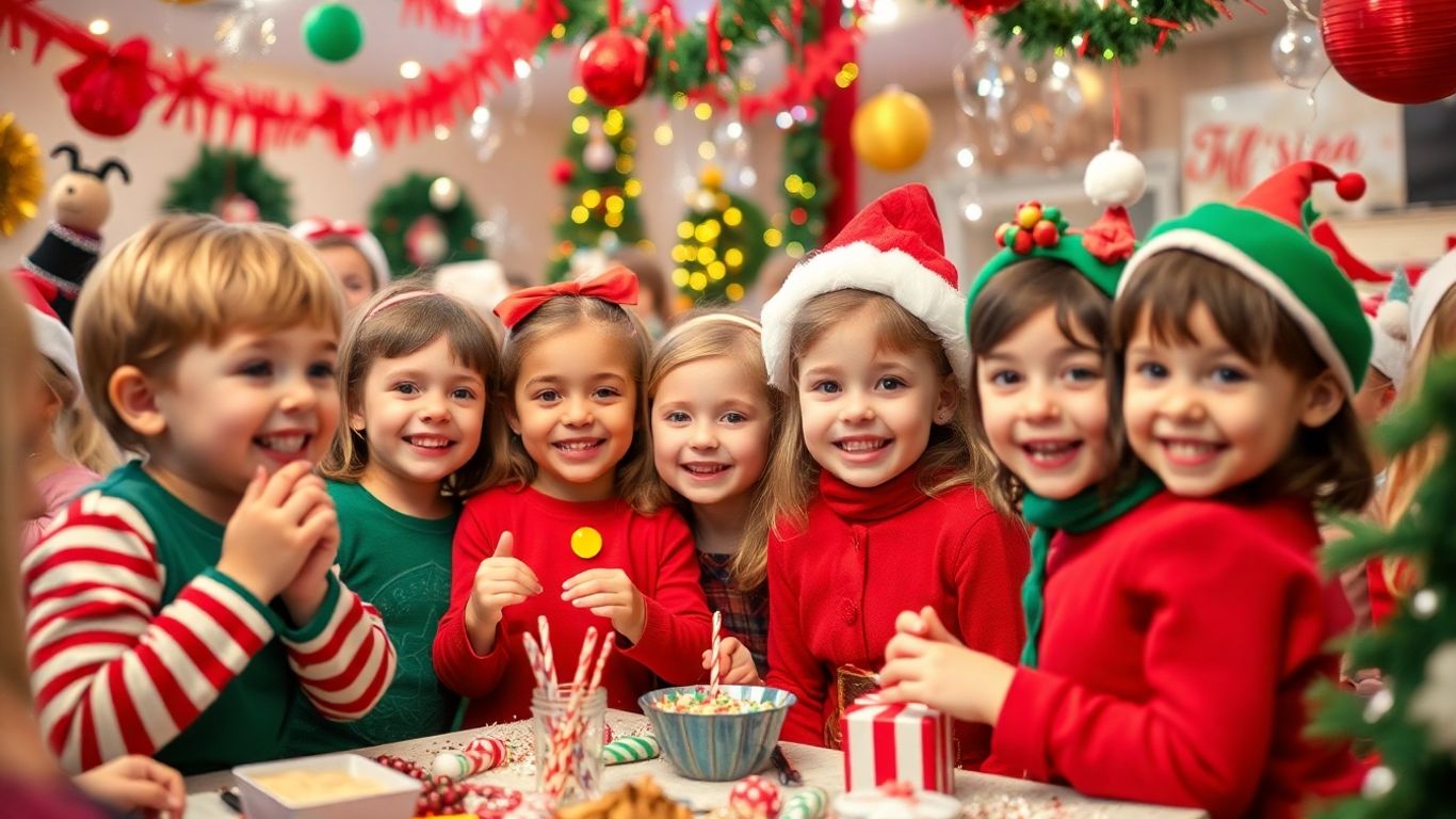 Kids having fun at a Christmas party.