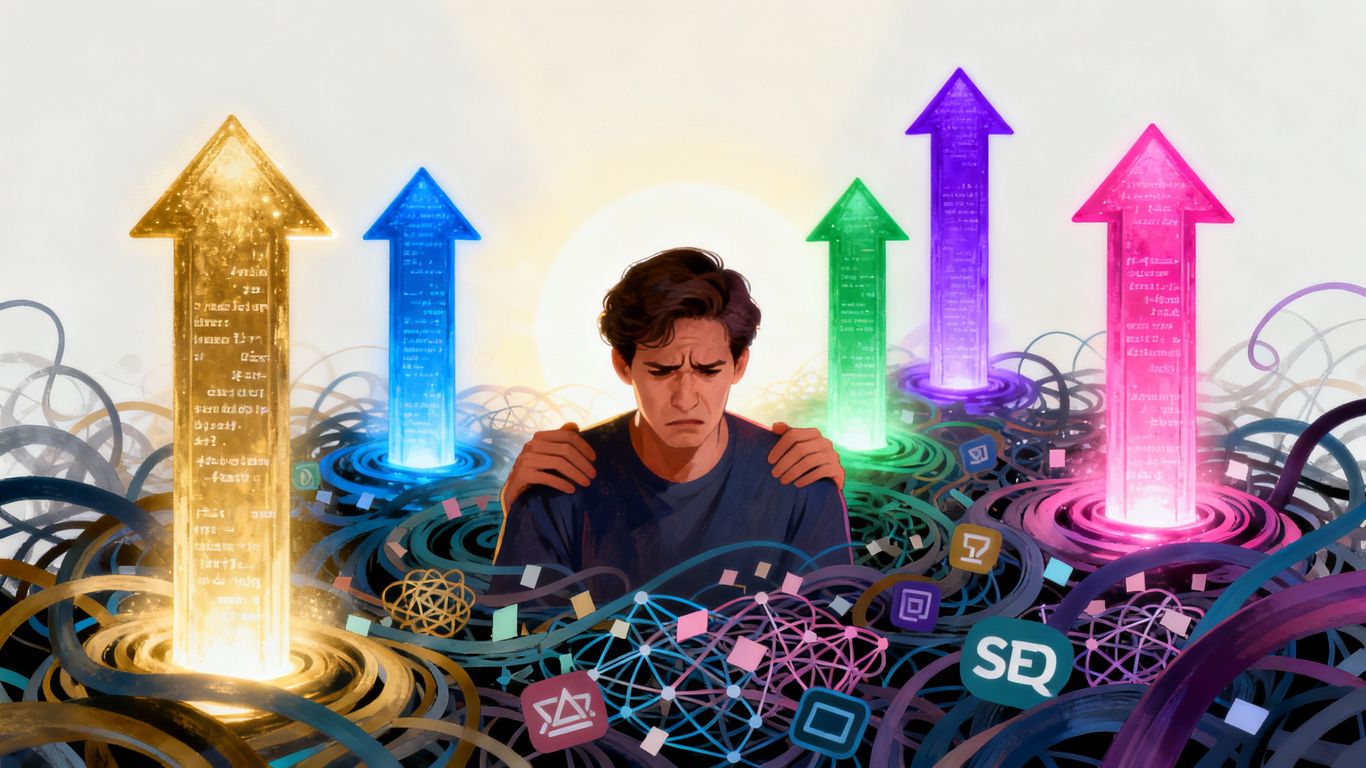 Overwhelmed person finding clarity in SEO pillars