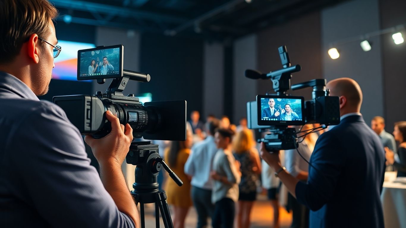 Vidéaste professionnel filmant un événement d'entreprise en Guadeloupe.