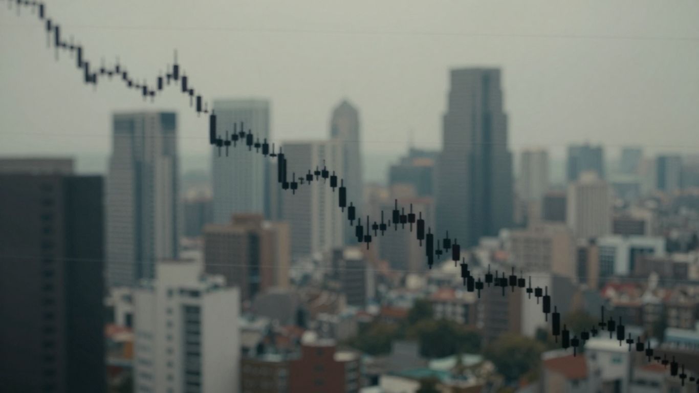 Grafic bursier în scădere peste un oraș.
