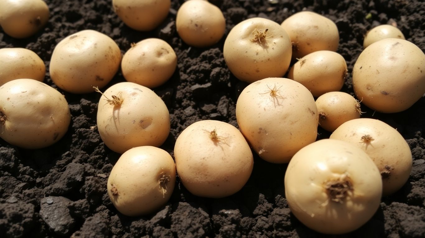 Gezonde biologische pootaardappelen in de aarde.