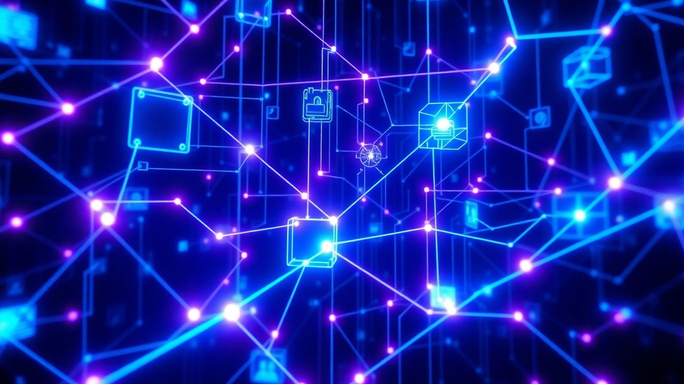Interconnected digital blocks forming a secure network.