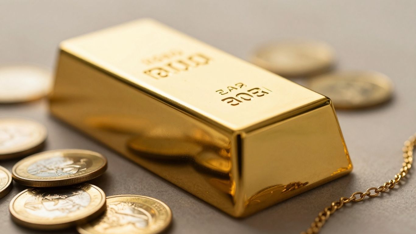 闪亮的金条和金币在柔和的背景下熠熠生辉。