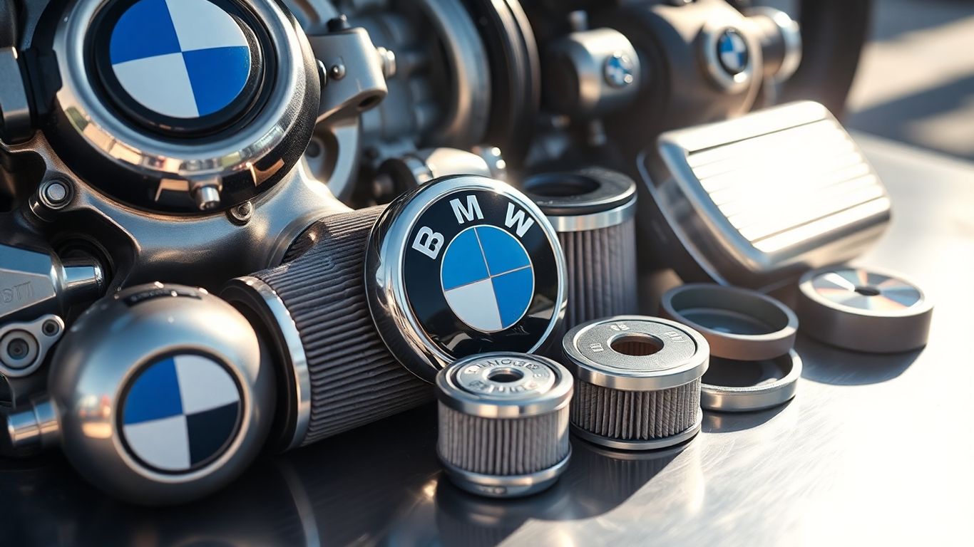 Collection of essential BMW spare parts for maintenance.