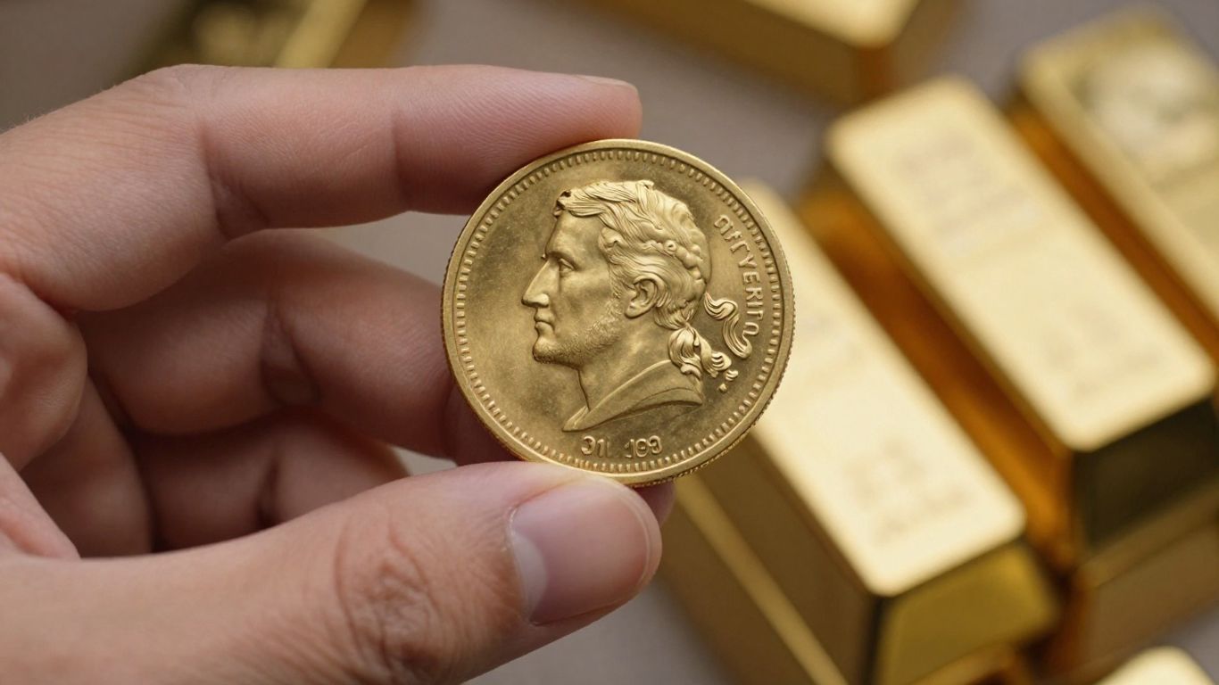 Mão de um herdeiro segurando uma moeda de ouro.
