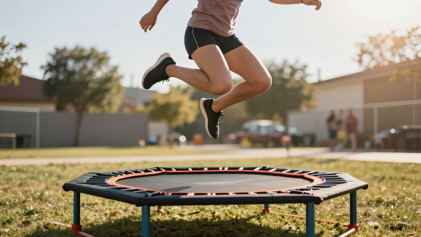 Person jumping on a mini trampoline for fitness.