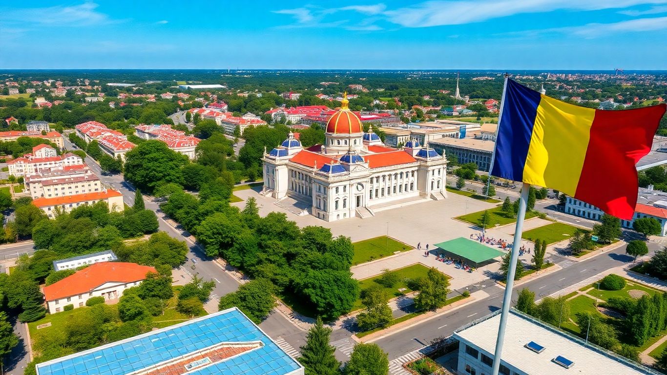 Palatul Parlamentului și steagul UE la București