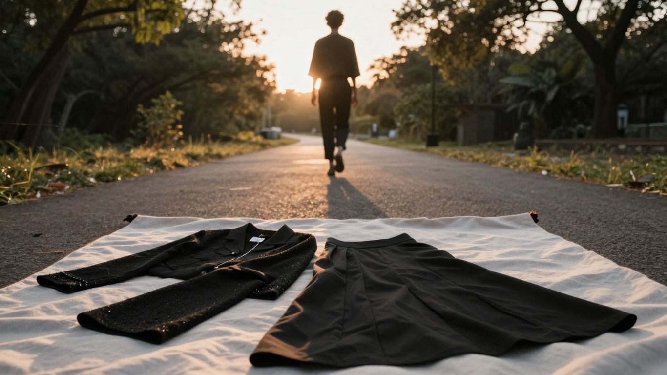 Person walking on a path towards a sunset.