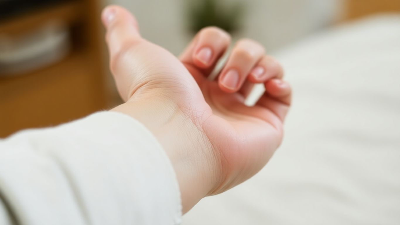 Hand with carpal tunnel discomfort.