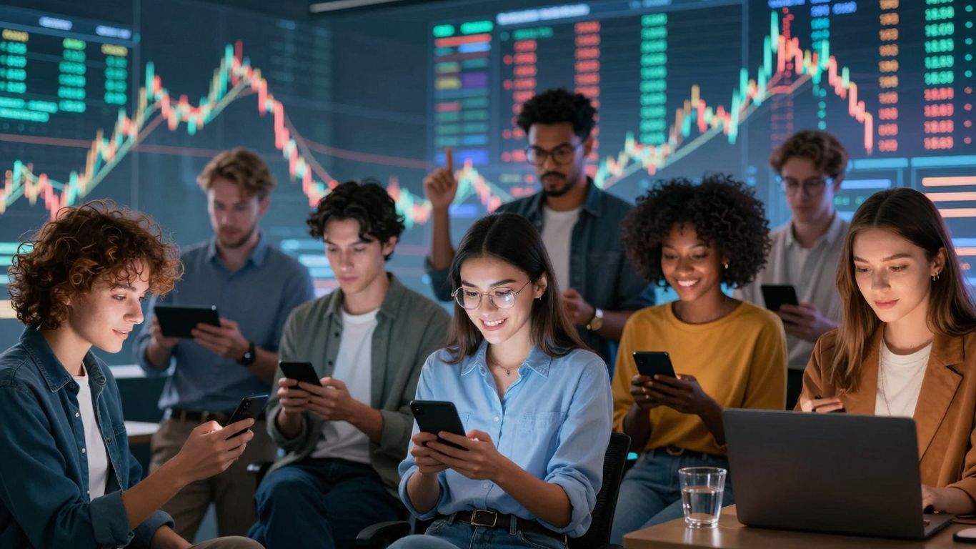 Online investing community on Reddit, digital data streams.