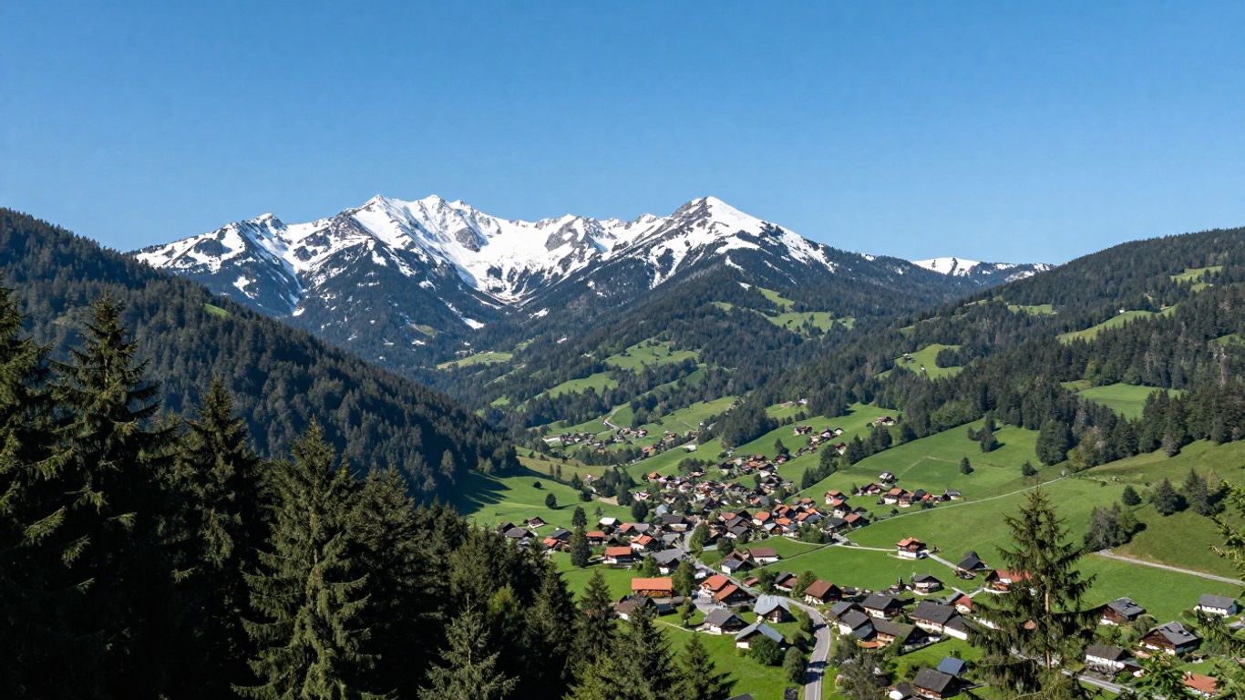 Berglandschaft im Harz mit Wäldern und Dorf