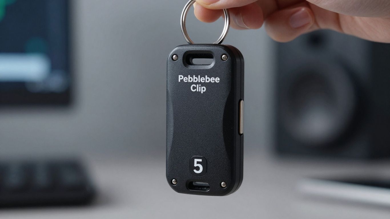Pebblebee Clip 5 tracker attached to keys.