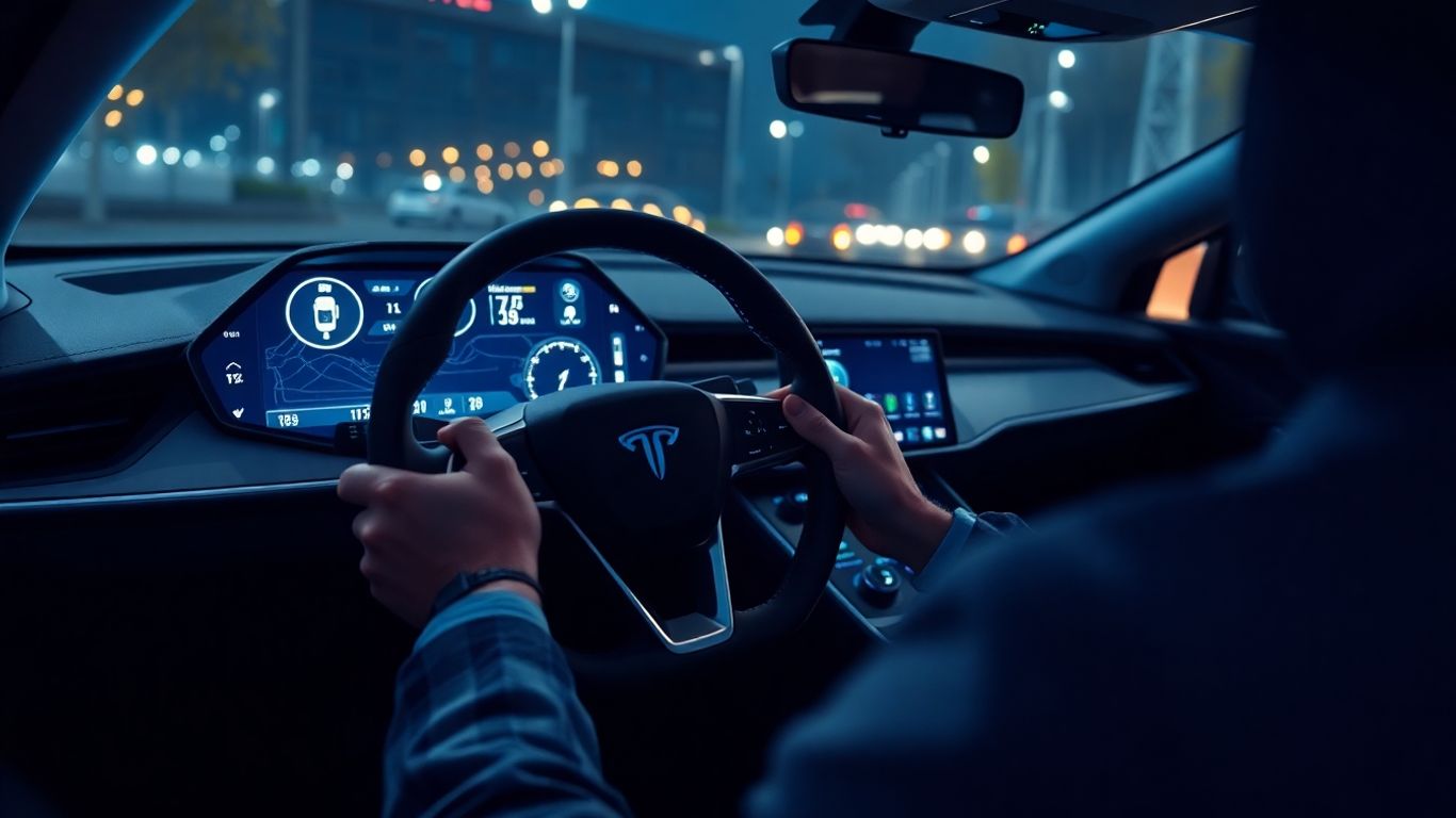 Futuristic car interior with holographic dashboard
