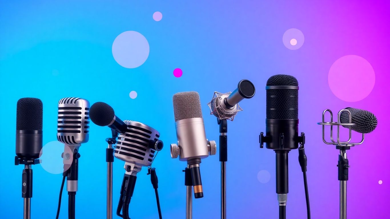 Micrófonos de podcast de diferentes estilos.