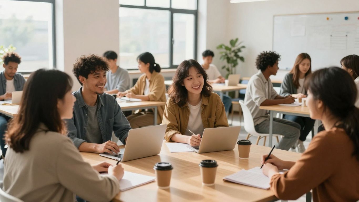 Menschen interagieren positiv in einem Gemeinschaftszentrum.
