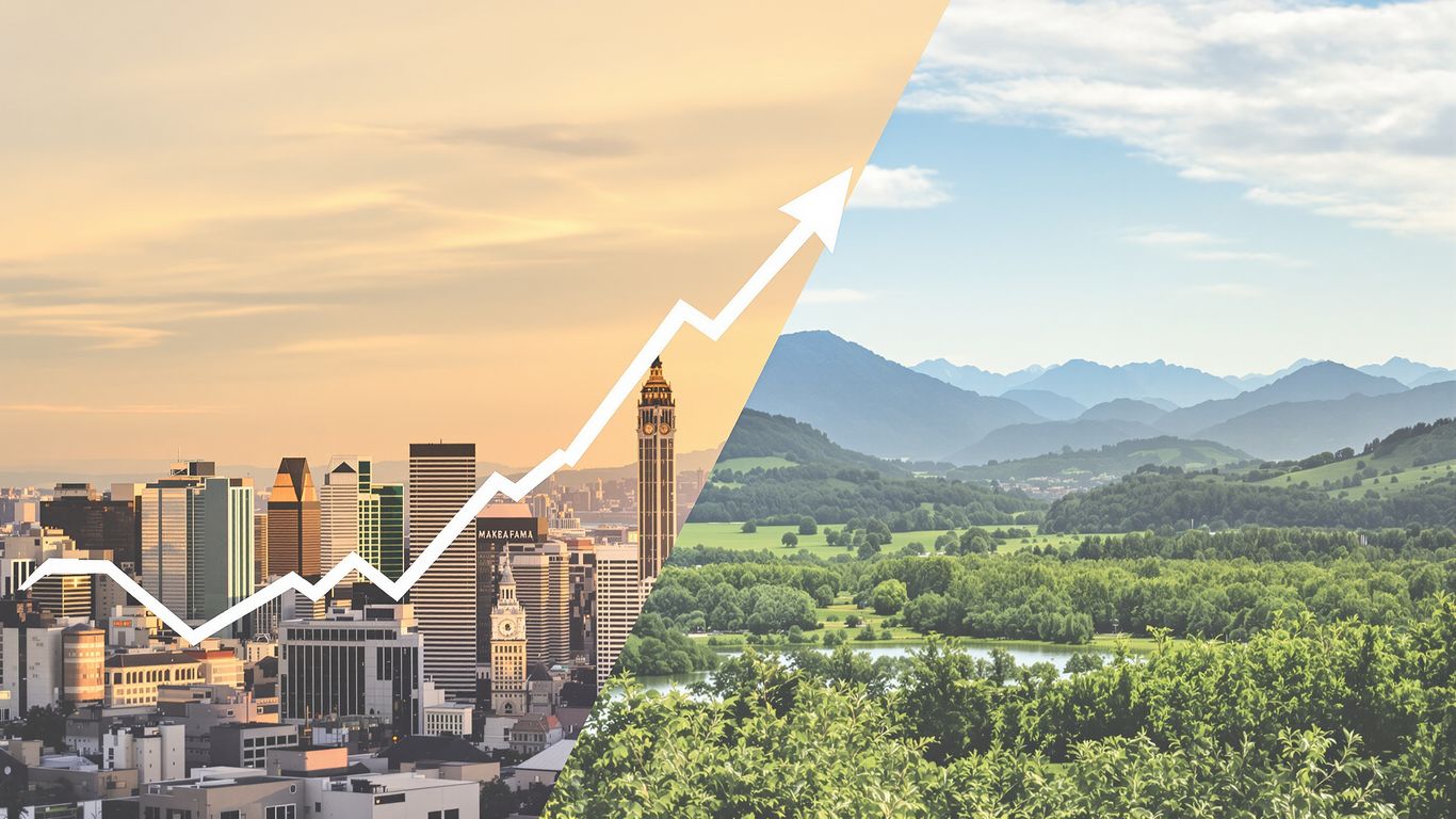 Cityscape and landscape with subtle upward trend.