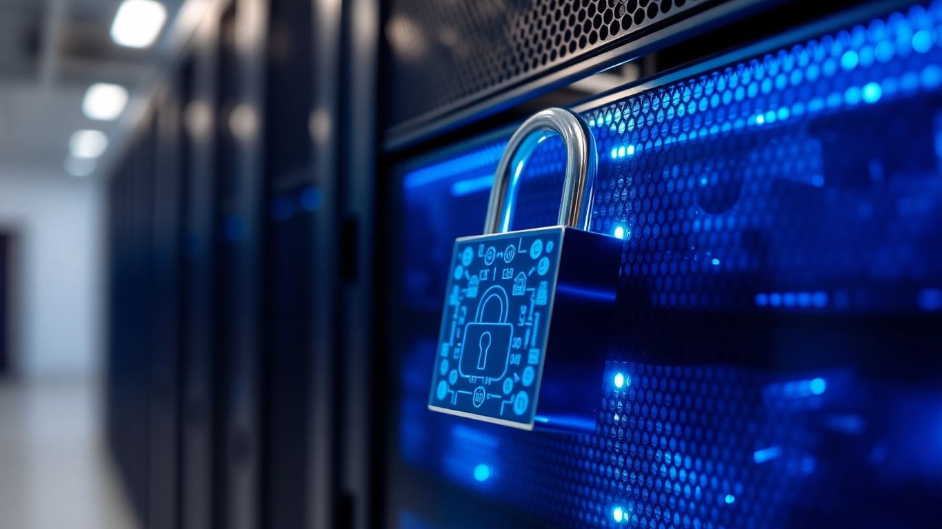 Lacăt digital pe un server, securitate site.