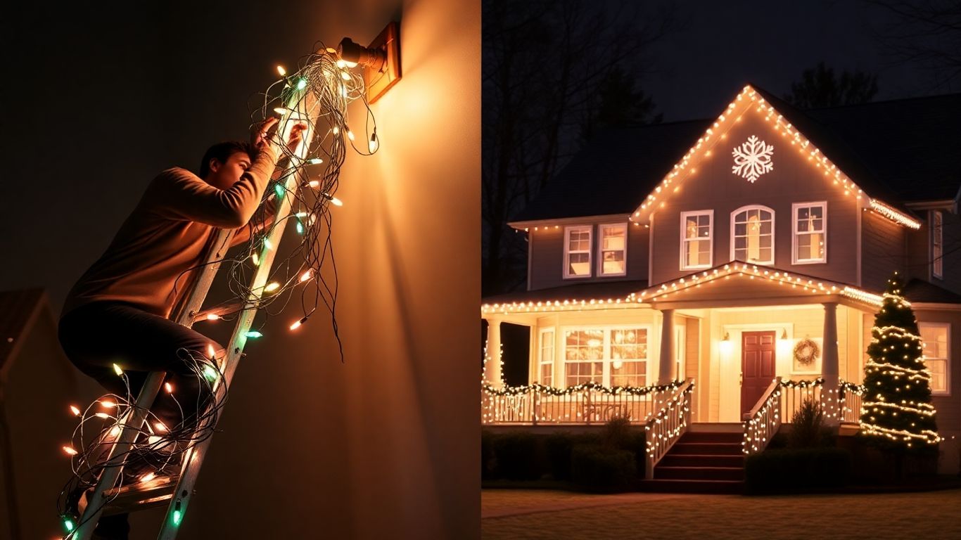 DIY vs. professional holiday lighting comparison.