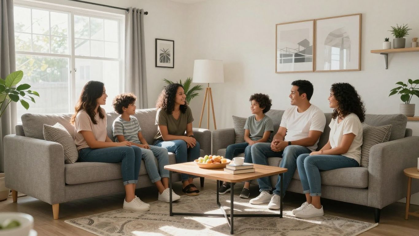 Familia feliz en un hogar seguro y protegido.