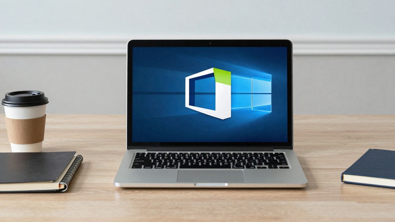 Logo de Microsoft Office en pantalla de portátil.