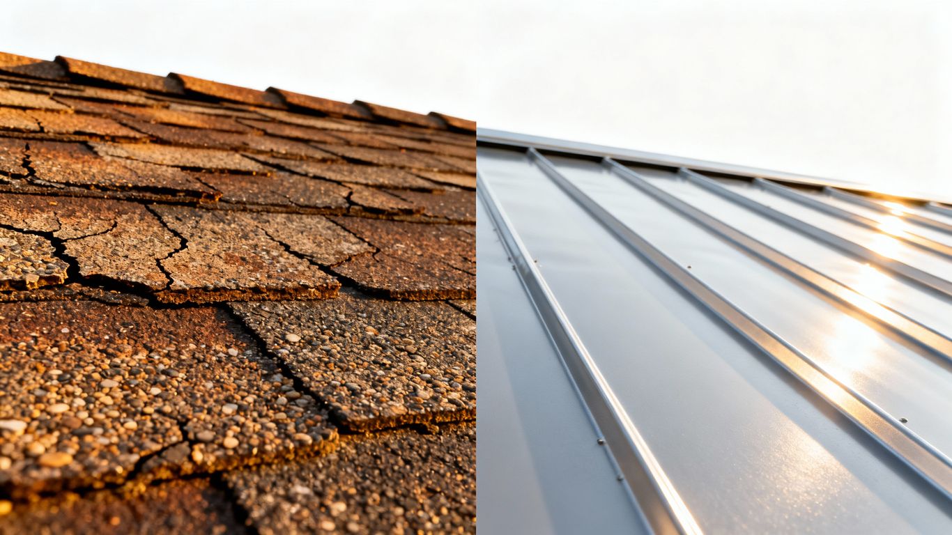 Shingle roof versus metal roof comparison.