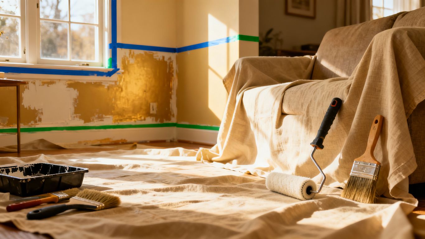 Home interior prepped for a fresh coat of paint.