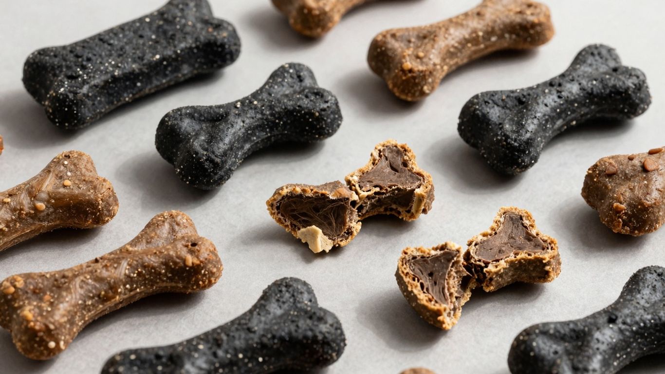Freeze-dried single-protein dog treats arranged attractively.