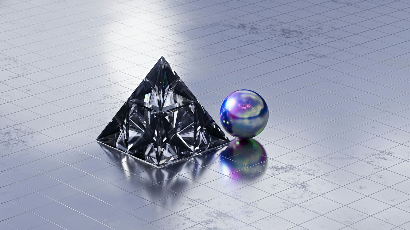 A pyramid and sphere reflect light beautifully.