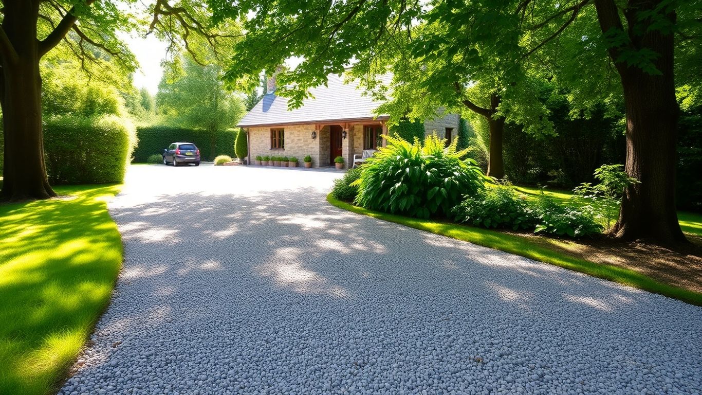 Gravel driveway leading to a cottage in South Hams.