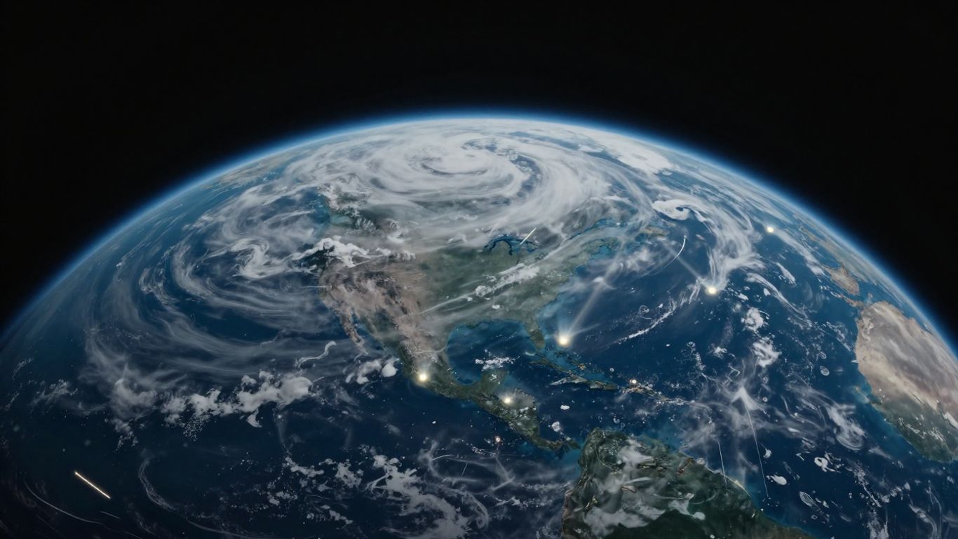 Planète Terre vue de l'espace avec des émissions atmosphériques.