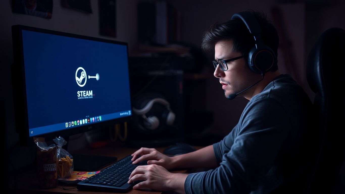 Joueur frustré devant un écran avec le logo Steam.