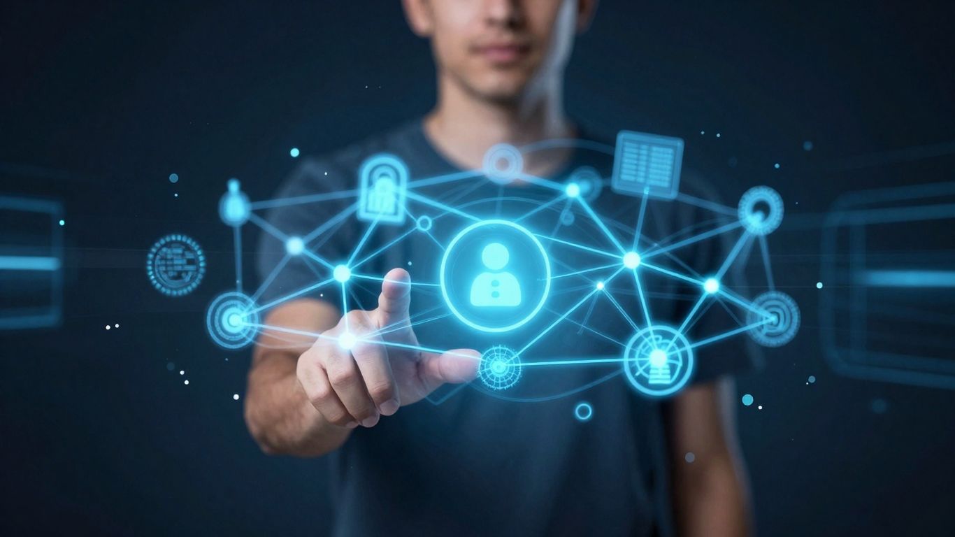 Digital identity network with blockchain elements.