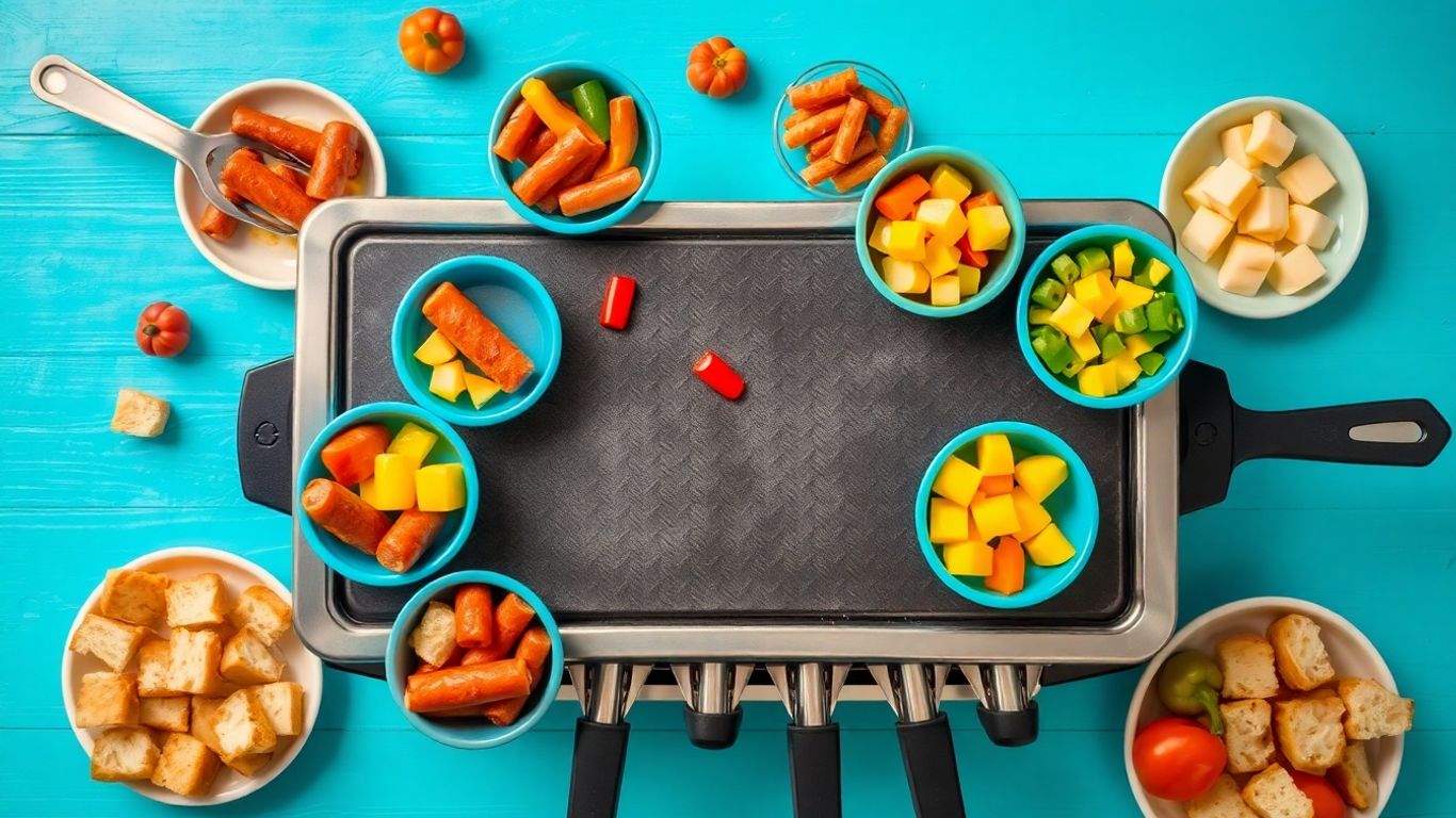 Raclette Pfännchen mit bunten Zutaten für Kinder