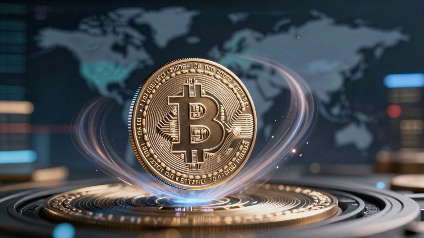 Cryptocurrency market downturn with global financial influences.