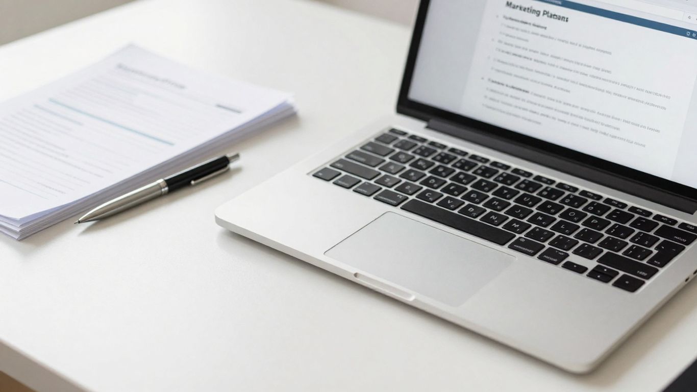 Marketing plan template on a desk.