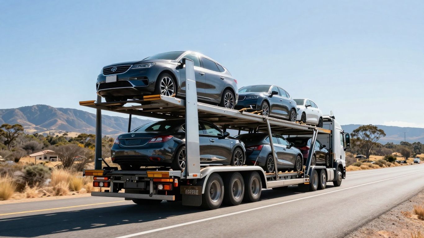 Car carrier truck on Australian highway.