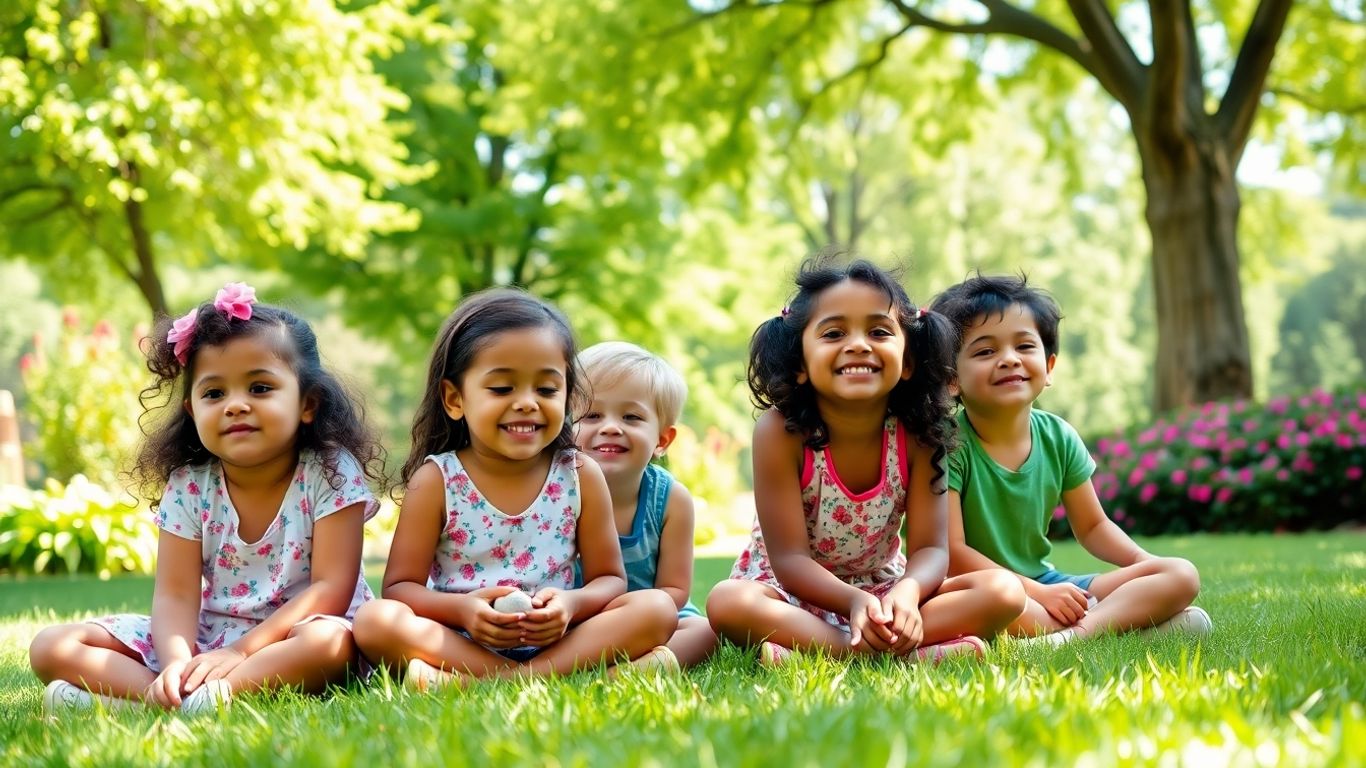 Children practicing mindfulness in a park.