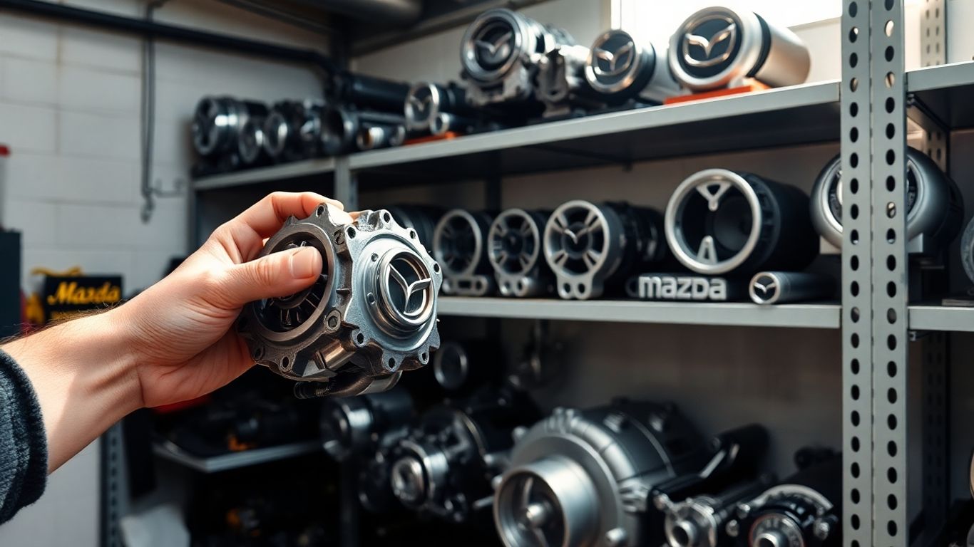 Mazda car parts in a Newcastle garage.