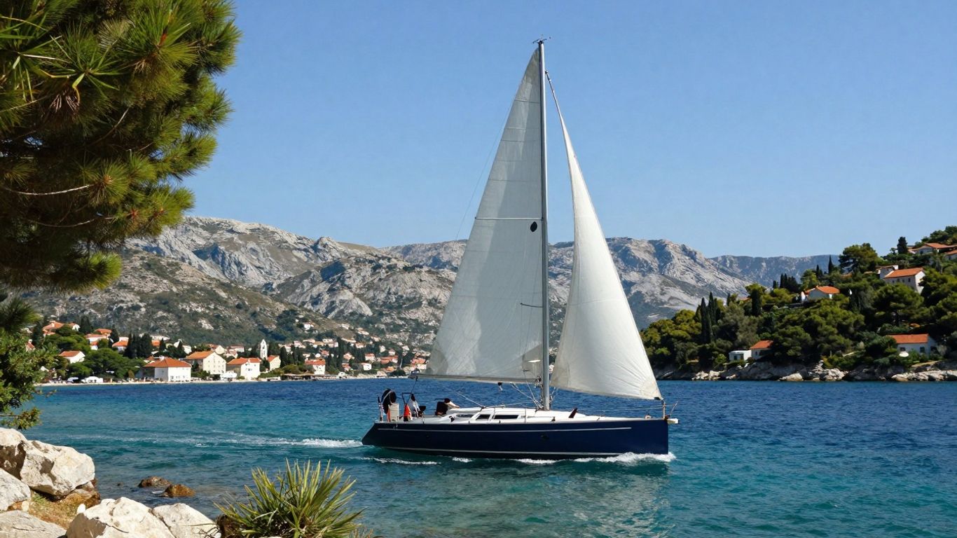 Sailboat on blue water near Croatian coast