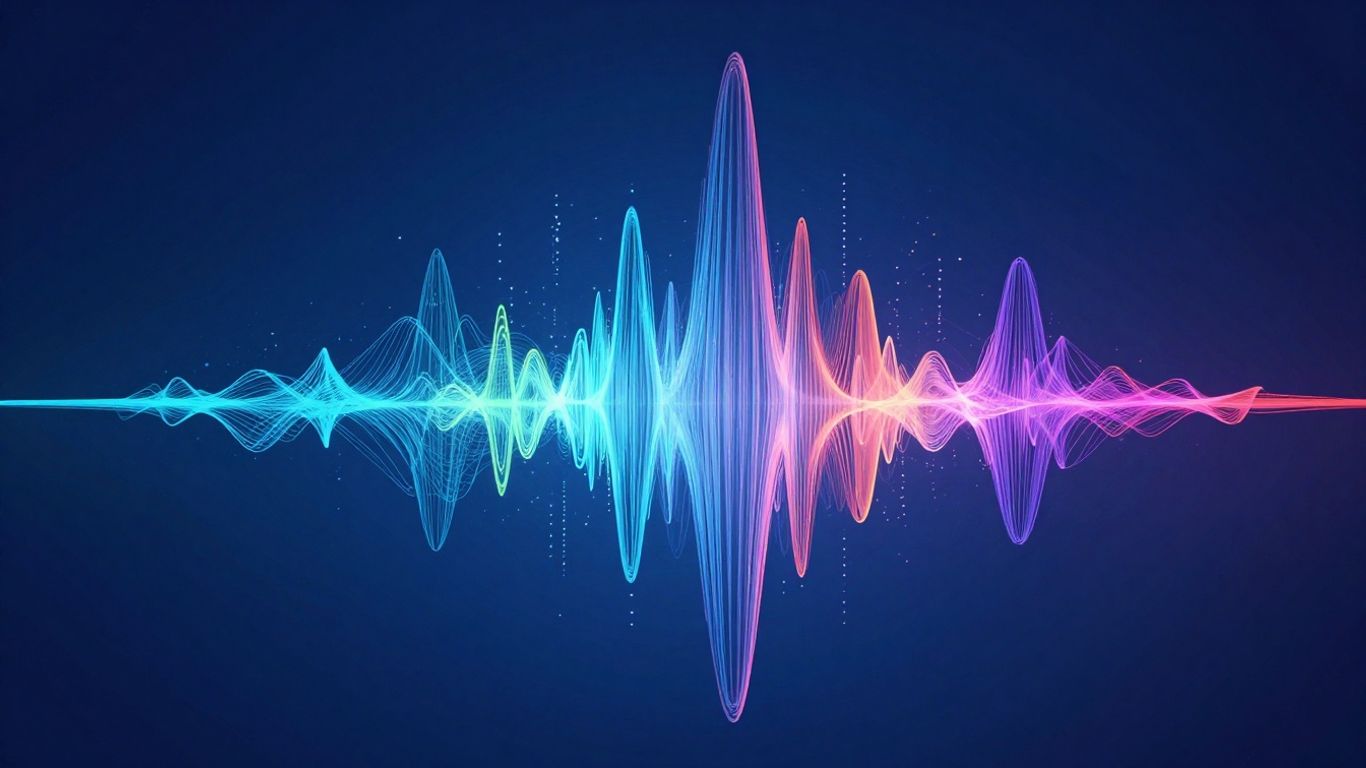 Abstract sound waves forming melodic patterns in a digital space.