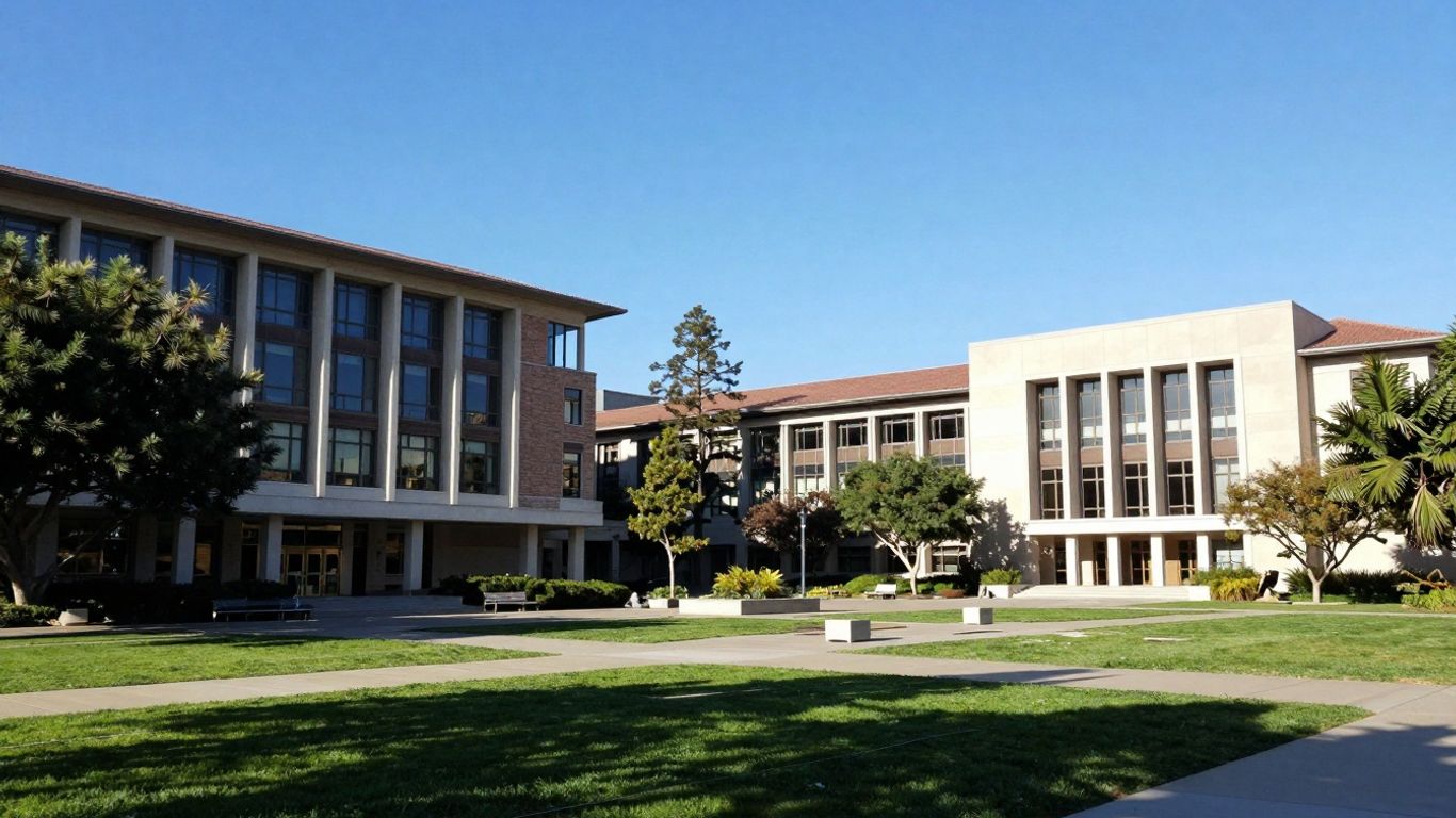 Caltech campus with modern buildings and green spaces.